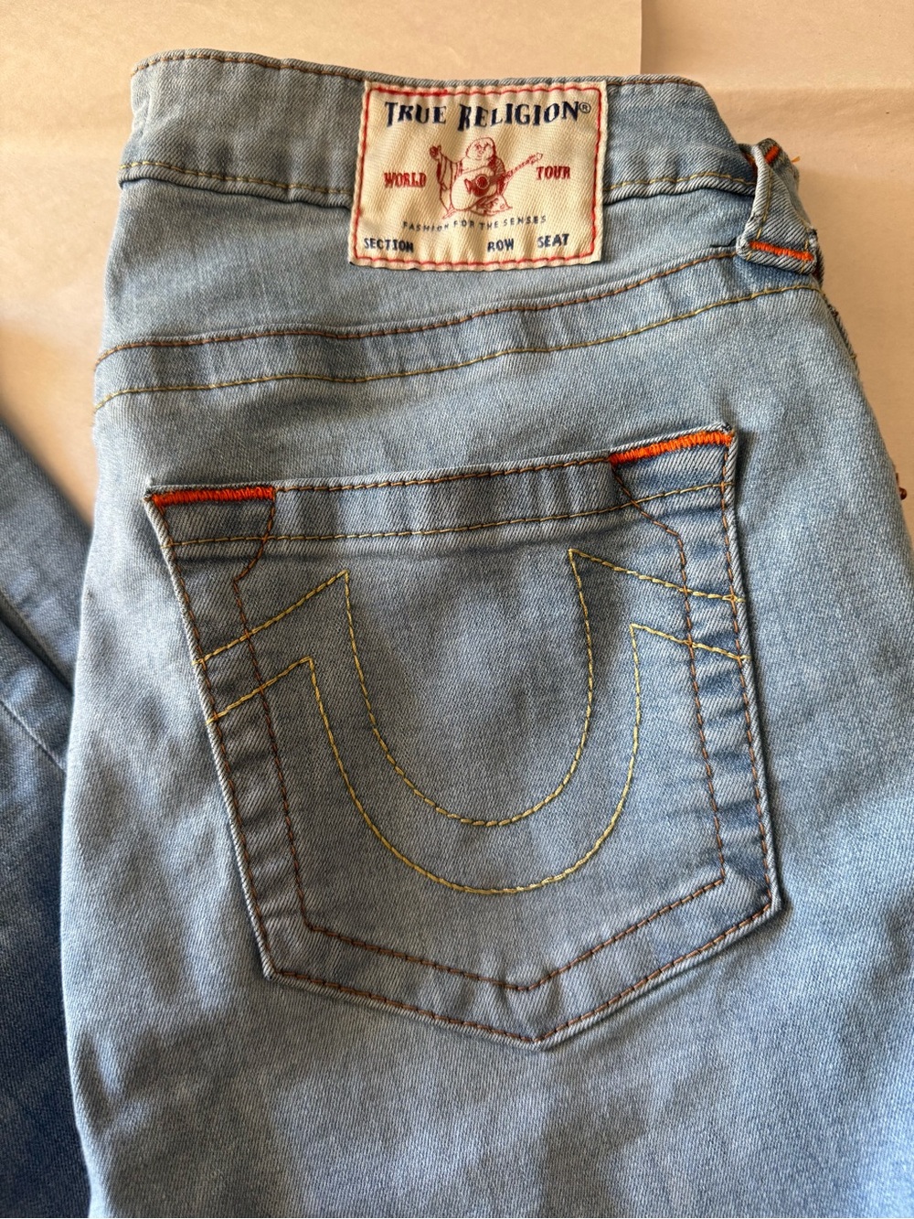 True Religion Light Blue Jennie Curvy Skinny Jeans with Signature Back Stitching